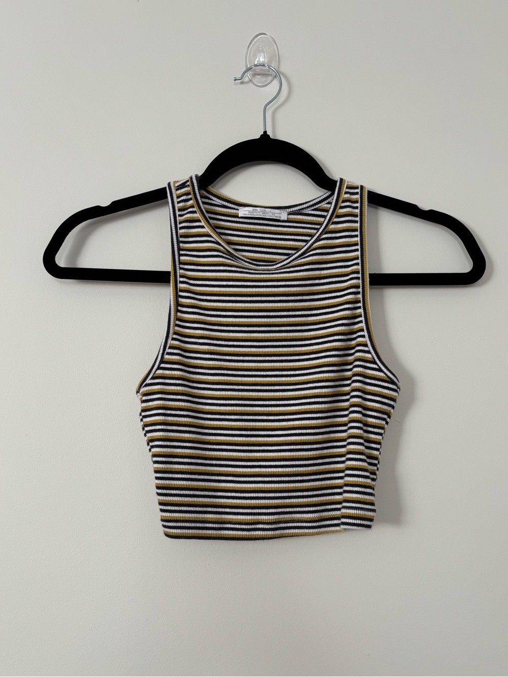 Zara Women’s Striped Ribbed Halter Crop Top High Neck Racerback Tank Size S